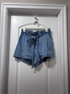American Eagle Outfitters Light Blue High-Waist Drawstring Shorts